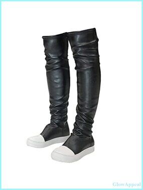 Thigh High Flat Over The Knee Round Toe Pull-On Boots Vegan PU Leather